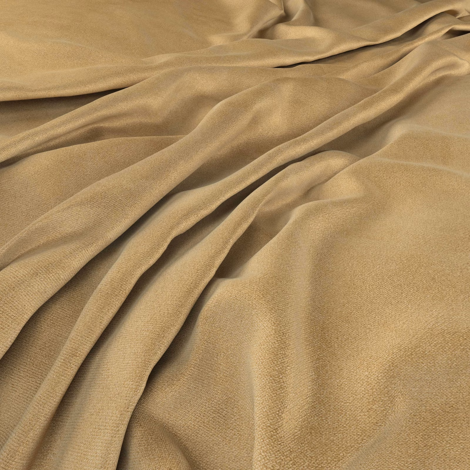 Warm caramel textile with a fine woven surface falling into softly lustrous folds