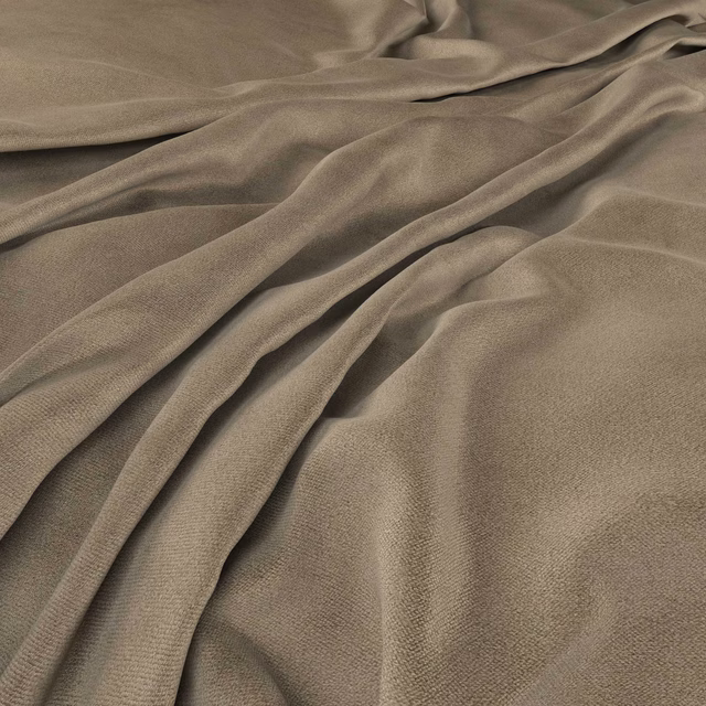 Warm flagstone taupe fabric with a fine weave falling into softly shaded folds