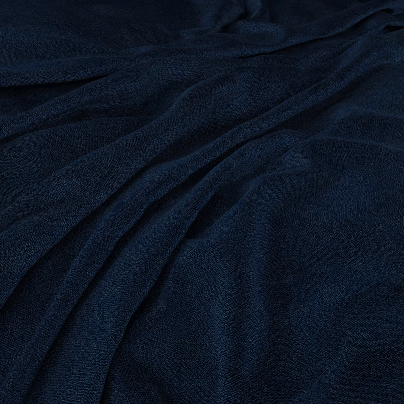 Deep ink-navy textile with fine grain, soft folds and restrained blue sheen