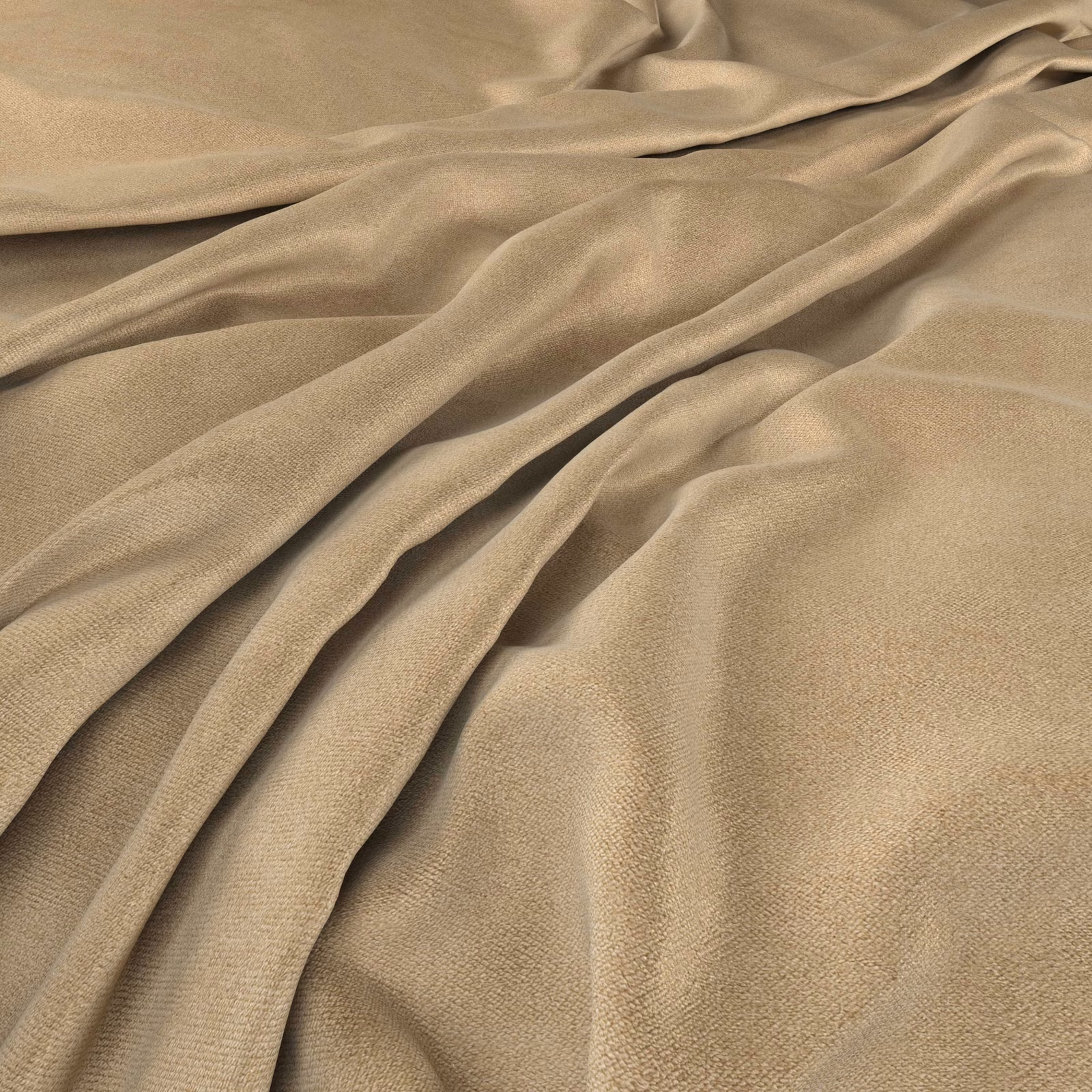Warm latte beige fabric with a fine weave gathered into softly fluid folds