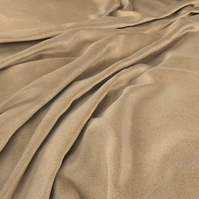 Warm latte beige fabric with a fine weave gathered into softly fluid folds
