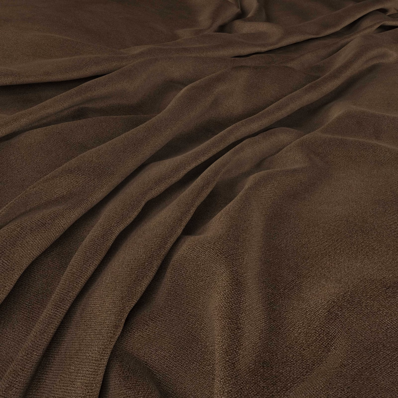 Dark chocolate-brown woven fabric gathered into soft, fluid folds