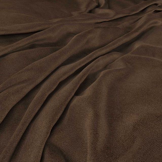 Dark chocolate-brown woven fabric gathered into soft, fluid folds