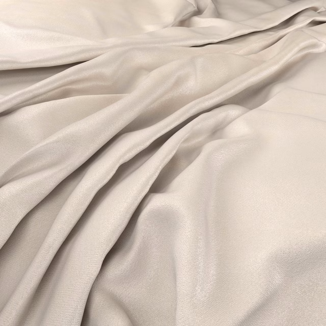 Pale milk ivory fabric with fine texture, gentle sheen and softly folded drape