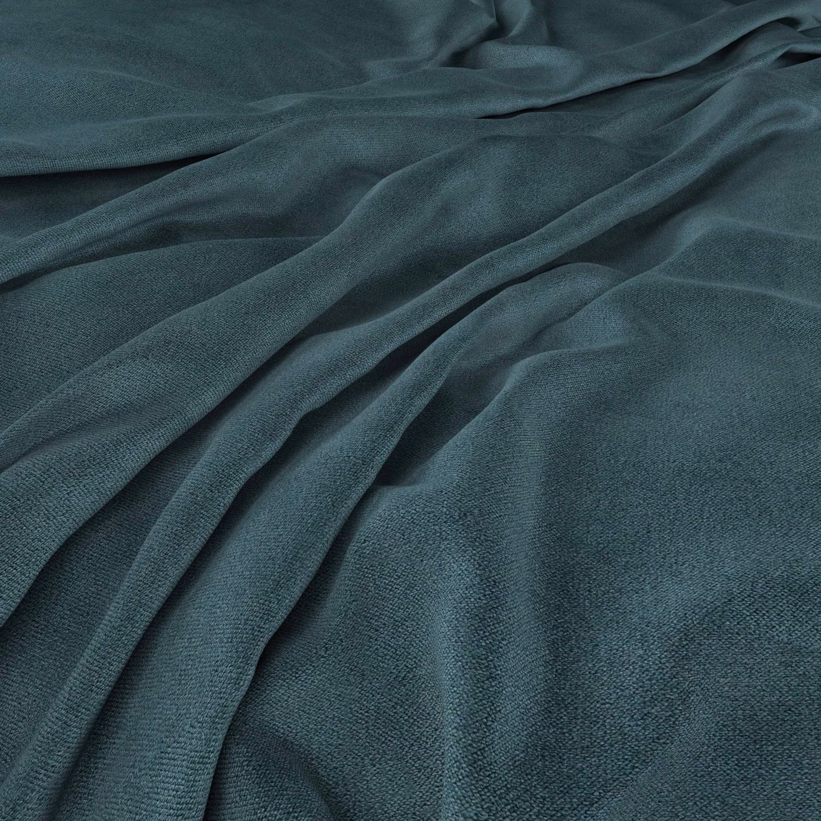 Deep petrol-teal fabric with fine weave and softly reflective folded texture