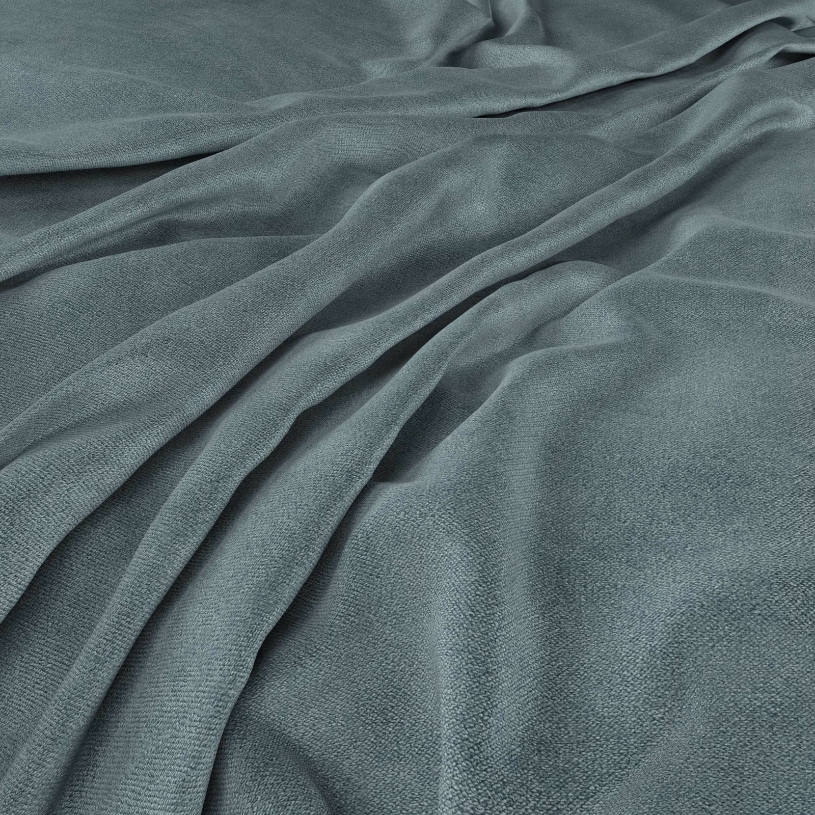 Blue-grey teal fabric with fine texture falling into soft, fluid folds