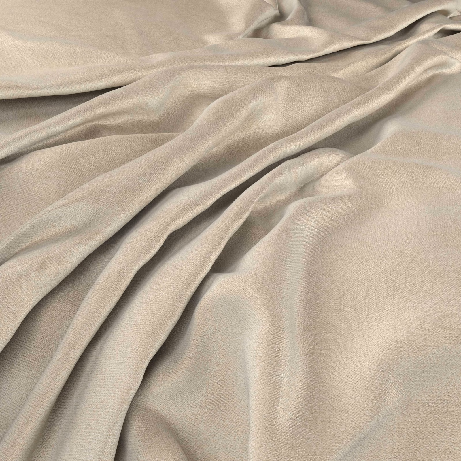 Pale warm-greige silk-effect fabric gathered into fluid folds with a soft lustrous sheen