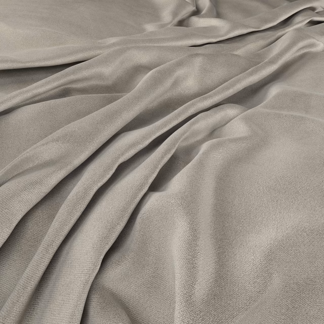 Draped smoke-grey woven fabric showing soft folds and a subtle satin-like sheen