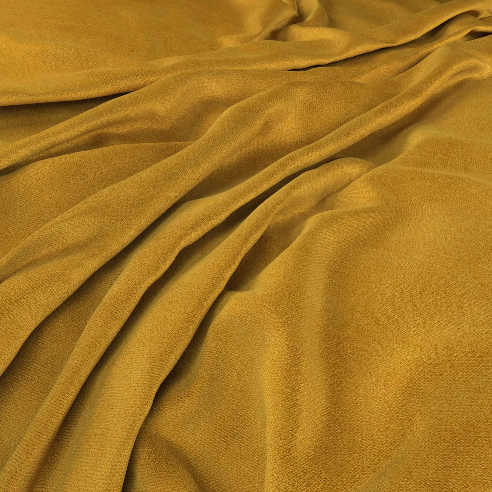 Sunflower-gold plain weave fabric arranged in softly lustrous diagonal folds
