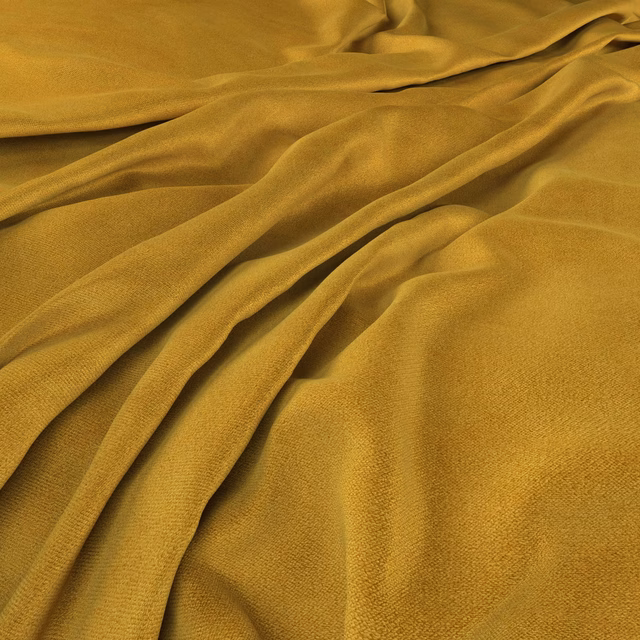 Sunflower-gold plain weave fabric arranged in softly lustrous diagonal folds