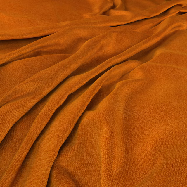 Rich tangerine-orange fabric with fine texture and softly lustrous fluid folds