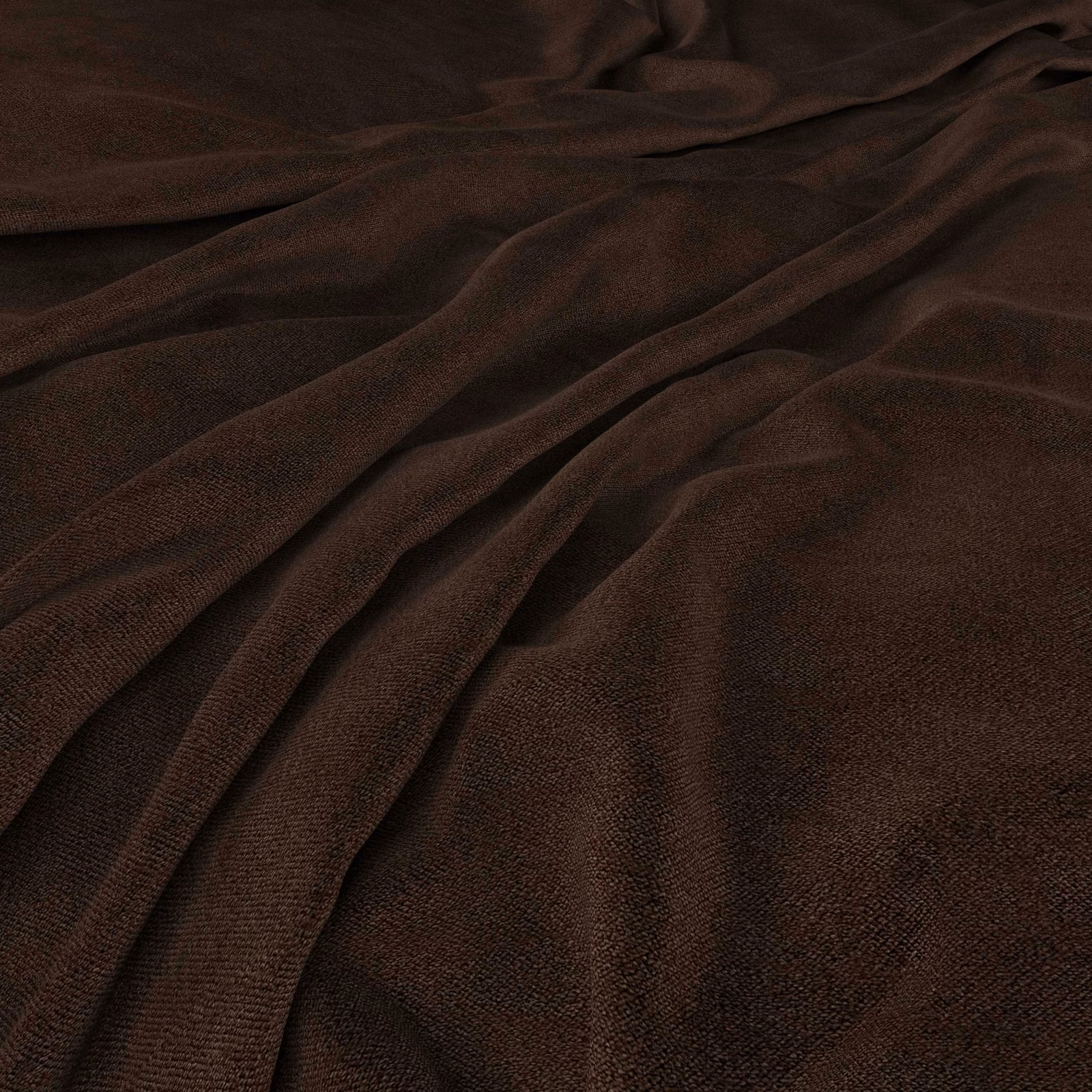 Deep espresso-brown woven fabric draped in soft folds with a fine textured grain