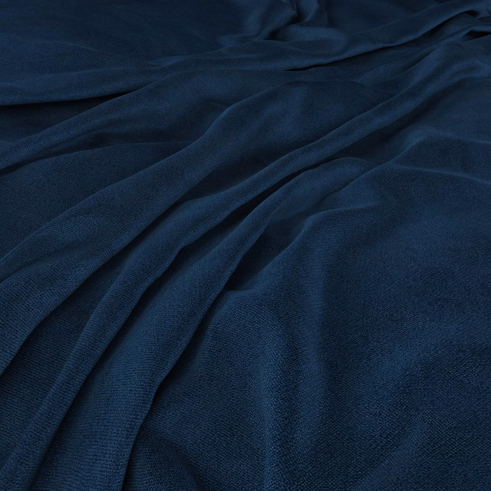 Deep blue-teal woven cloth gathered into soft, light-catching folds