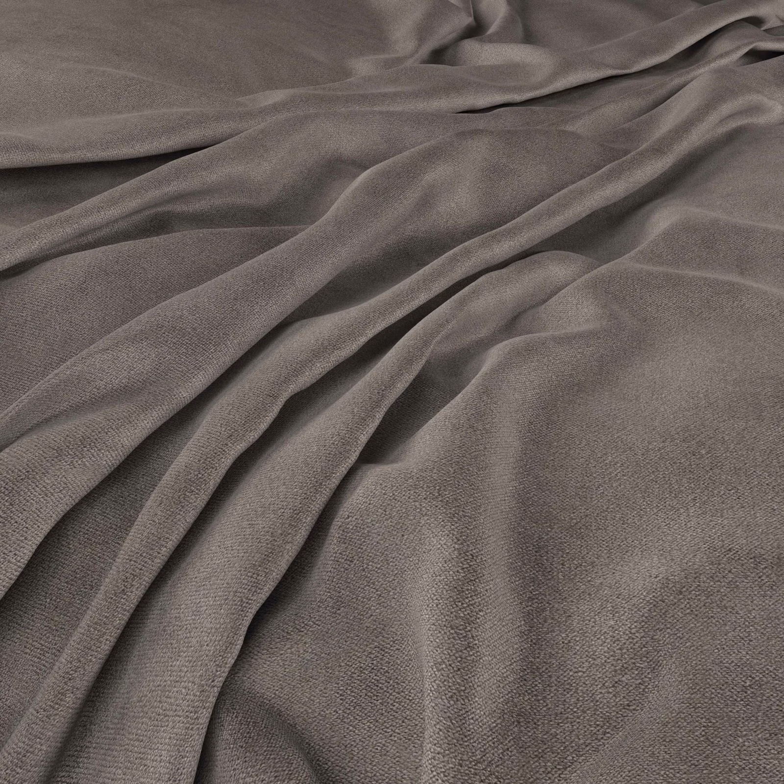 Muted taupe-grey woven fabric cascading in soft, fluid folds