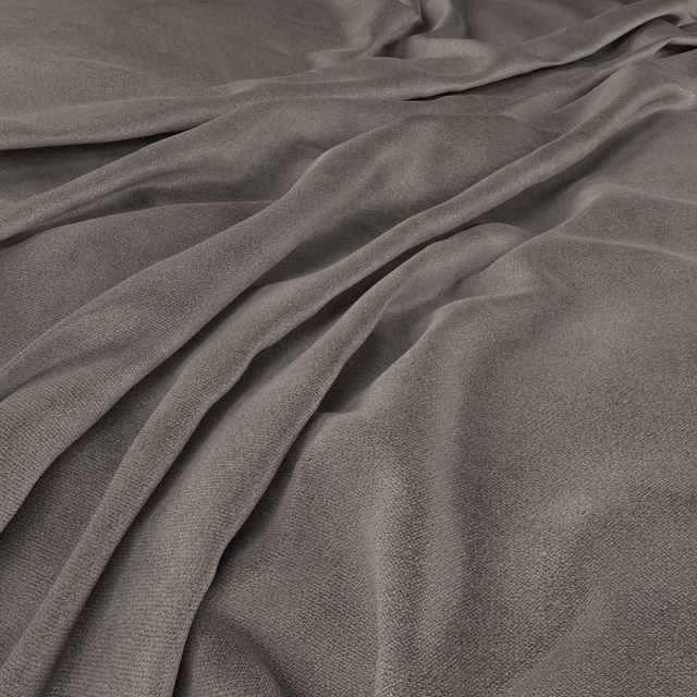 Muted taupe-grey woven fabric cascading in soft, fluid folds