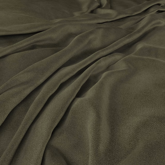 Deep olive-green woven fabric gathered into soft, low-sheen folds