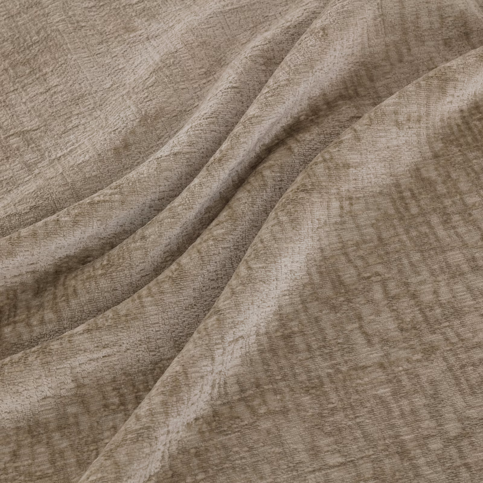 Warm taupe Maserati Linen with fine striations gathered into soft folds
