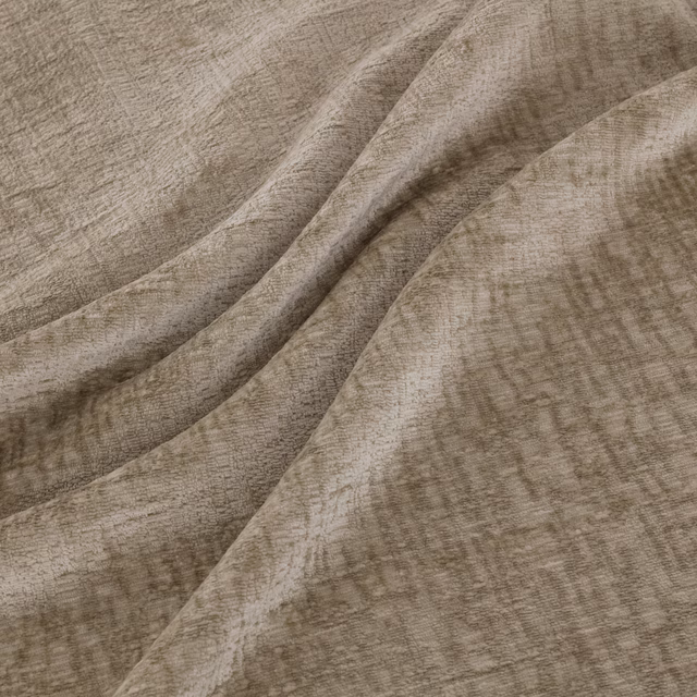 Warm taupe Maserati Linen with fine striations gathered into soft folds