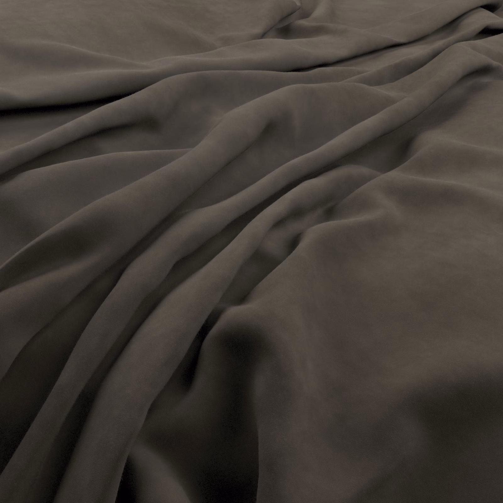 Deep charcoal-grey fabric with soft pile and sculpted, shadowed folds