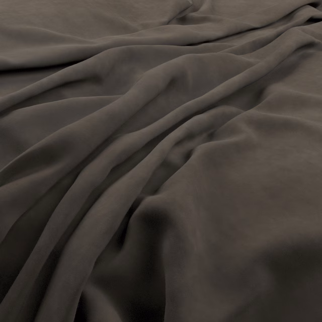 Deep charcoal-grey fabric with soft pile and sculpted, shadowed folds