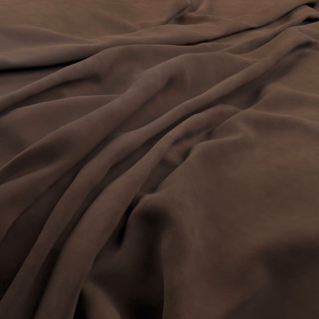 Deep bison-brown plush fabric gathered into soft, shadowed folds