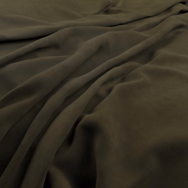 Deep olive camouflage fabric falling in soft, shadowed folds with a muted sheen