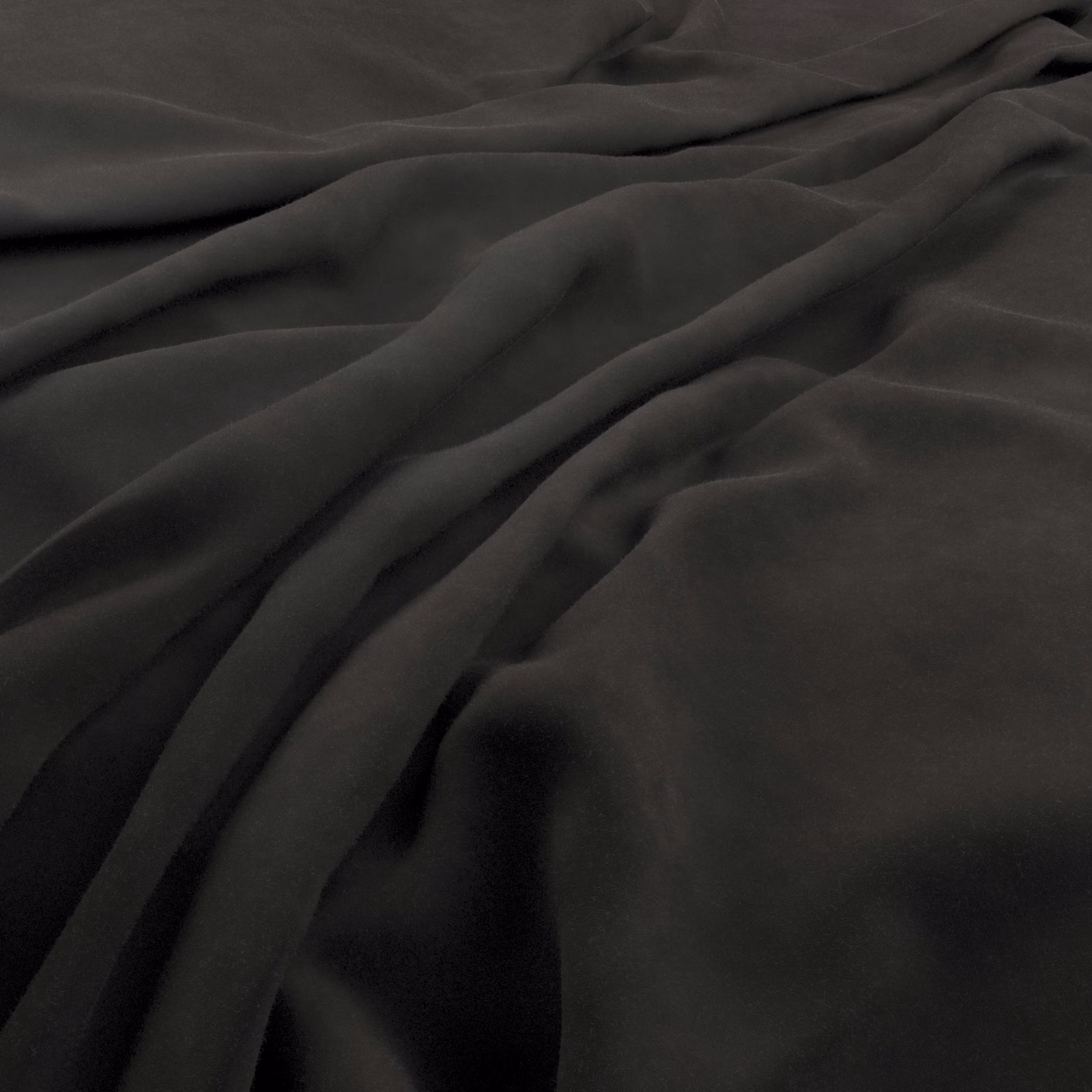 Deep ebony-black fabric with smooth folds and subtle charcoal sheen