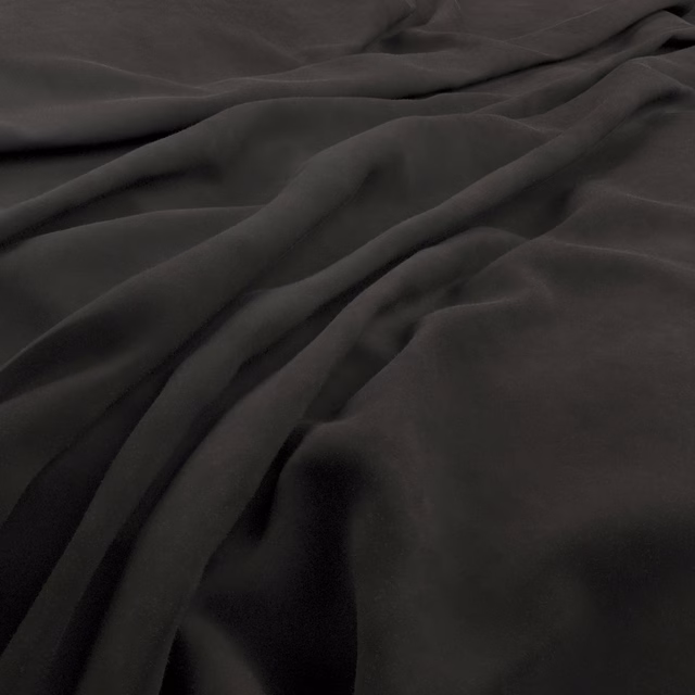 Deep ebony-black fabric with smooth folds and subtle charcoal sheen