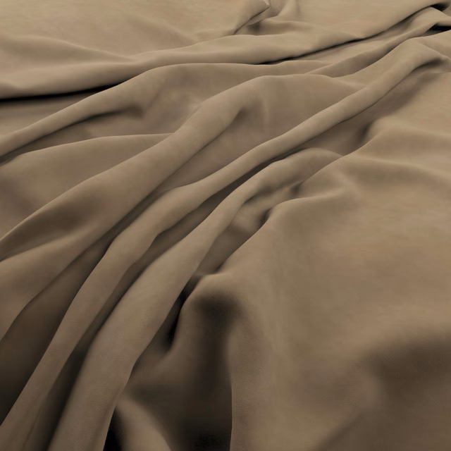 Warm fawn taupe fabric with smooth surface and deep directional folds