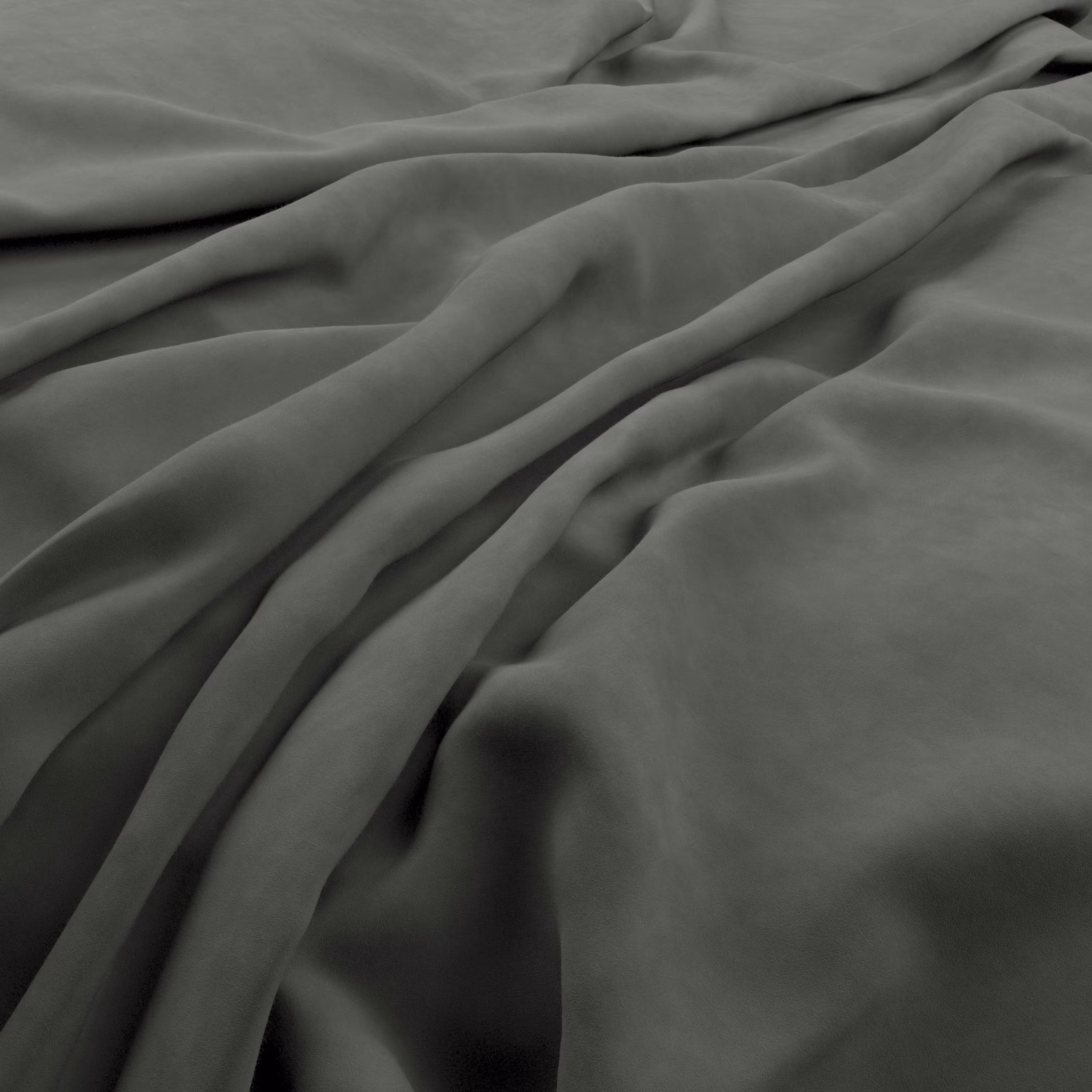 Deep lead-grey fabric draped in soft folds with a subtle velvety sheen