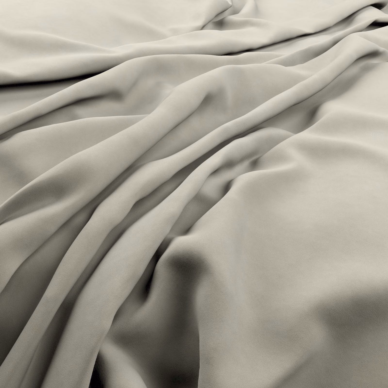 Pale smoke-grey fabric gathered into smooth folds with darker shaded creases