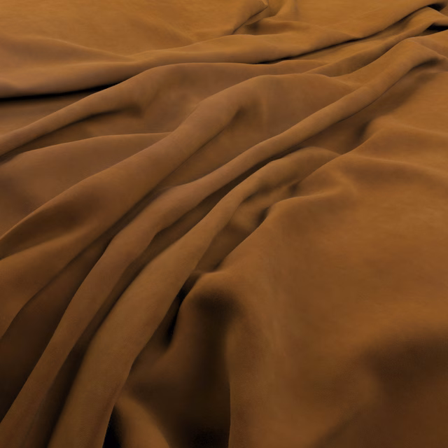 Warm tan-brown Matador fabric gathered into softly lustrous, fluid folds