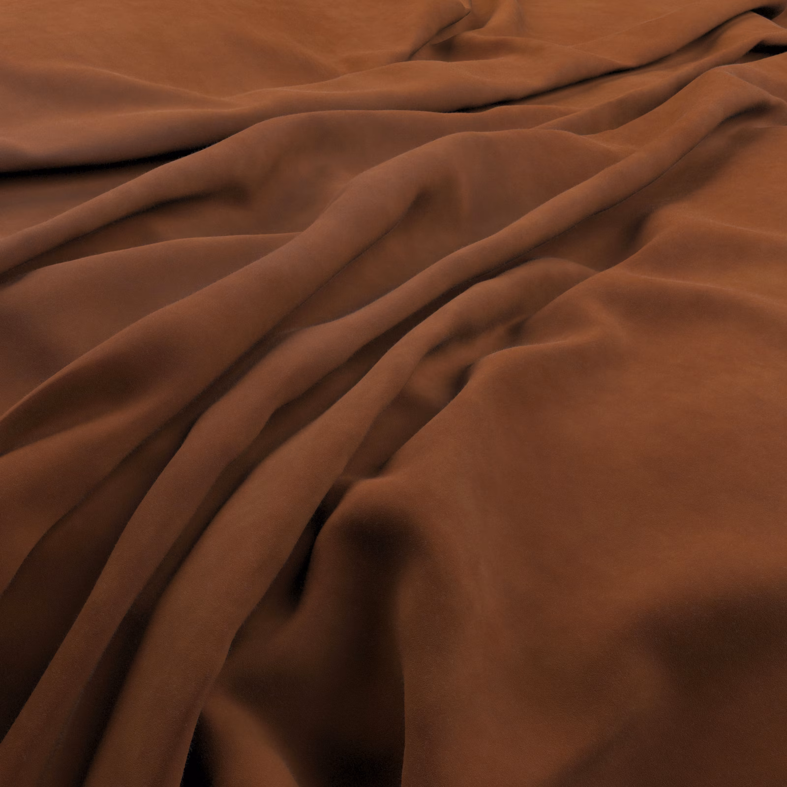 Deep umber brown fabric gathered into soft, shadowed folds with a muted sheen