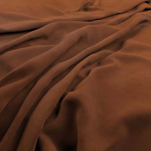 Deep umber brown fabric gathered into soft, shadowed folds with a muted sheen