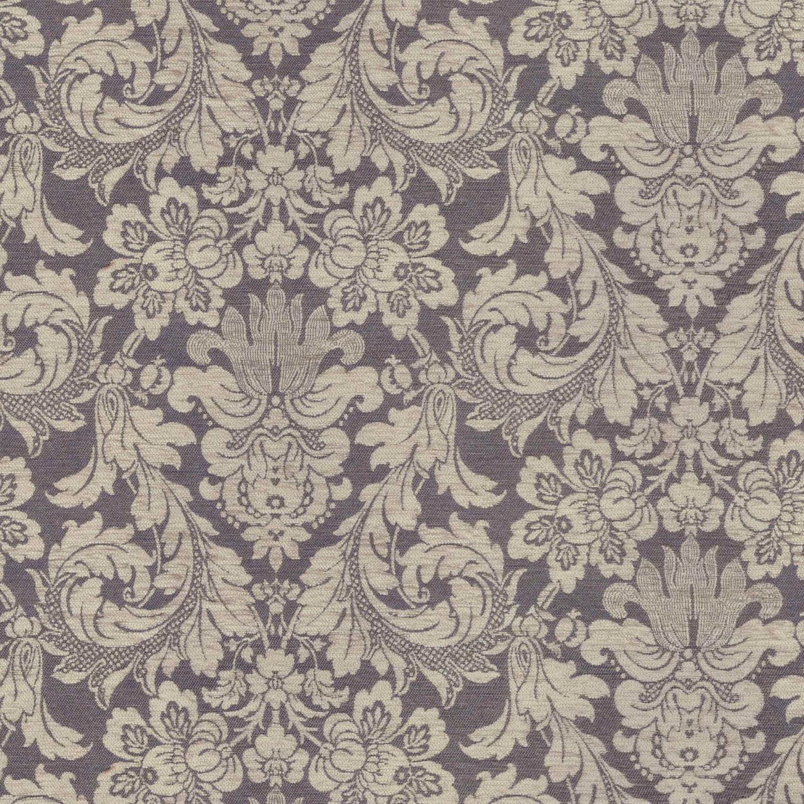 Mushroom taupe woven damask with pale ivory scrolling flowers and foliage