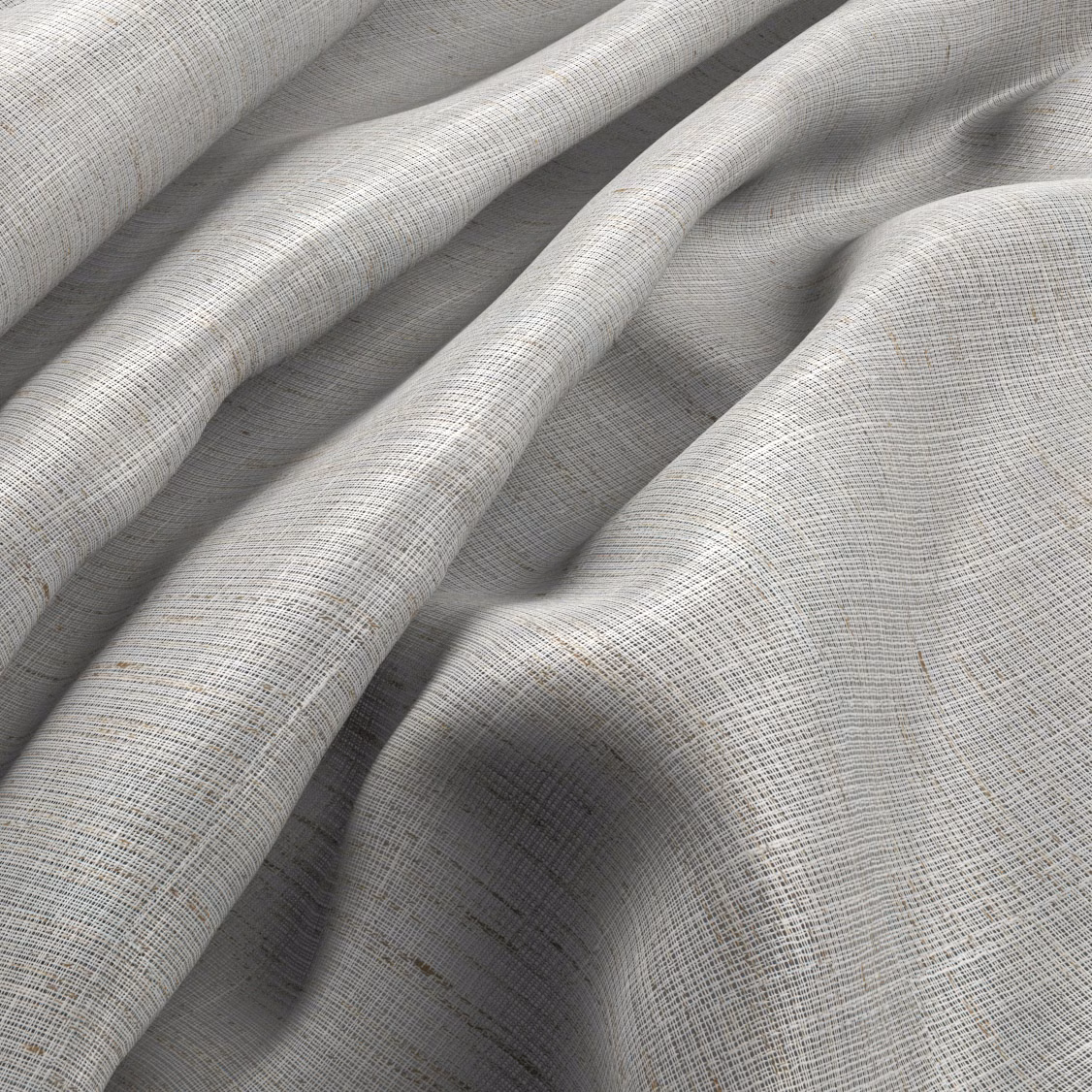 Pale greige fabric with a fine crosshatch weave gathered into soft folds