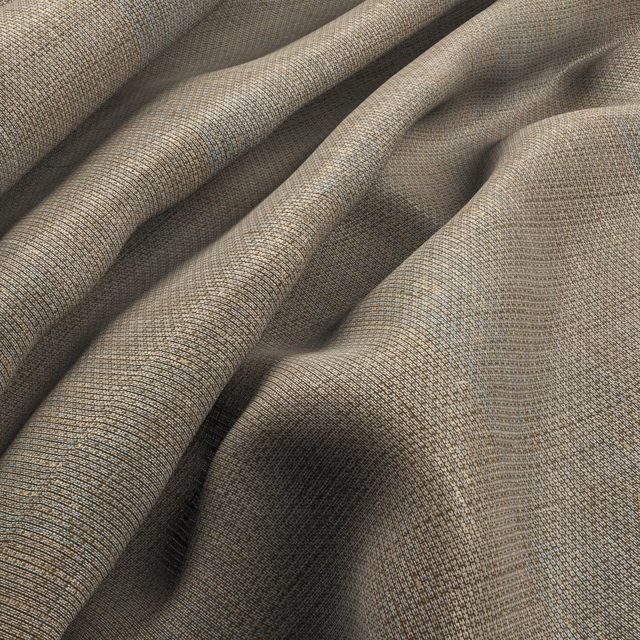 Taupe-grey woven fabric with fine mottled texture falling into soft folds