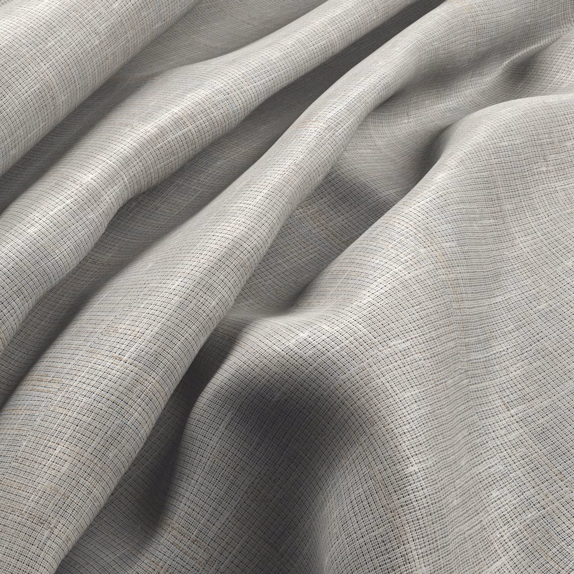Pale warm neutral fabric with a fine grey crosshatched weave gathered into soft folds