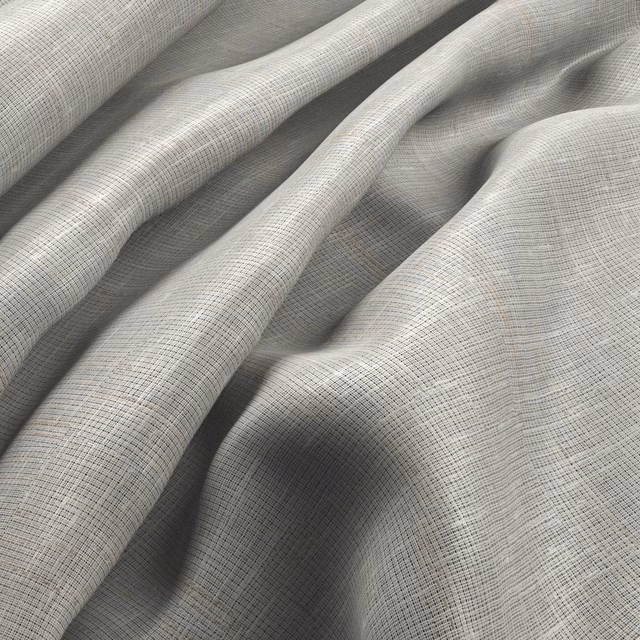 Pale warm neutral fabric with a fine grey crosshatched weave gathered into soft folds