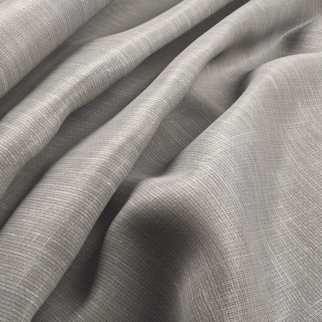 Oyster-grey fabric with a fine crosshatch weave gathered into soft flowing folds