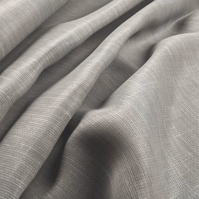 Oyster-grey fabric with a fine crosshatch weave gathered into soft flowing folds