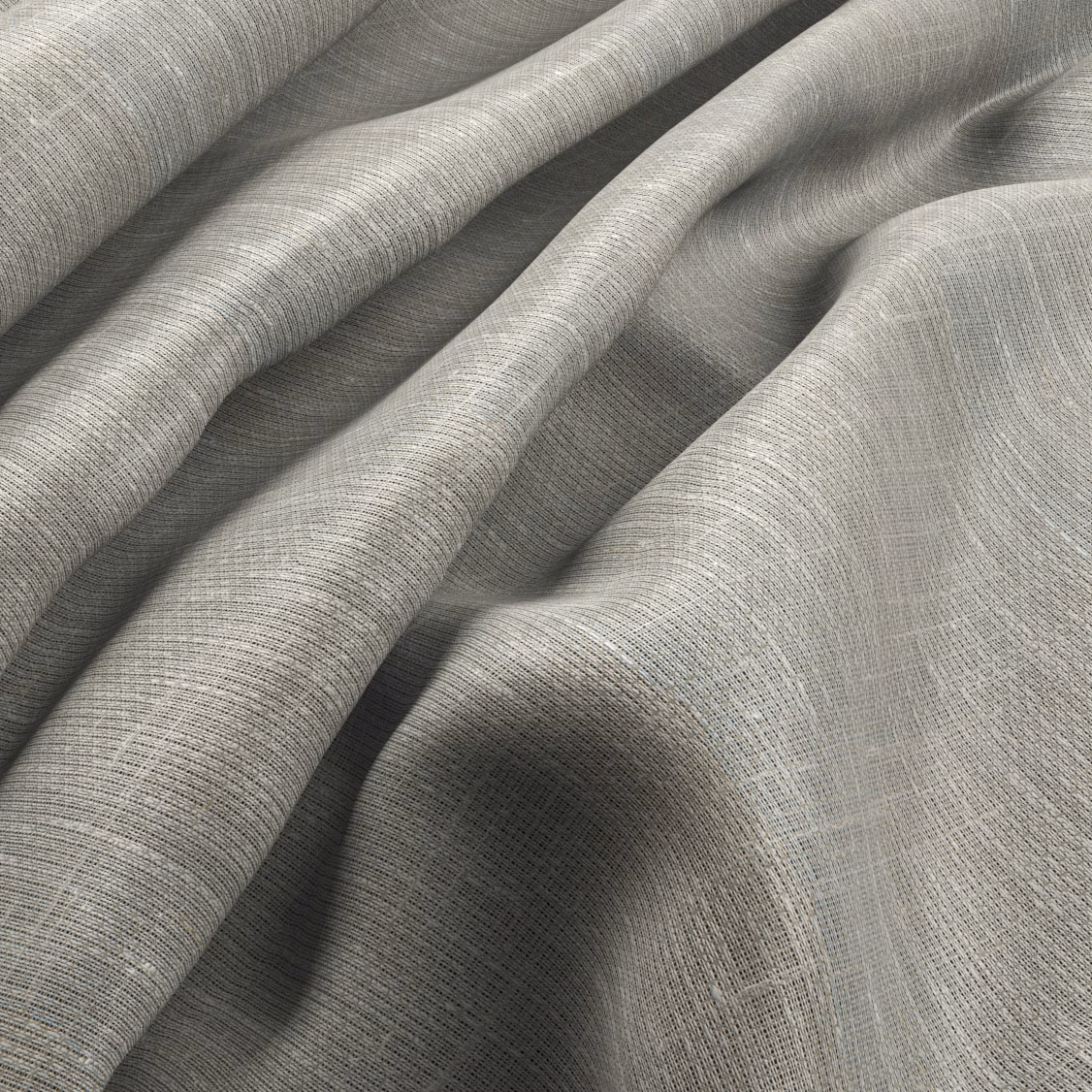 Soft stone-grey woven textile with fine horizontal ribbing in deep fluid folds