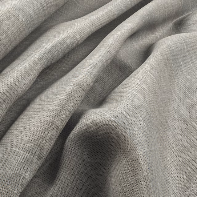 Soft stone-grey woven textile with fine horizontal ribbing in deep fluid folds