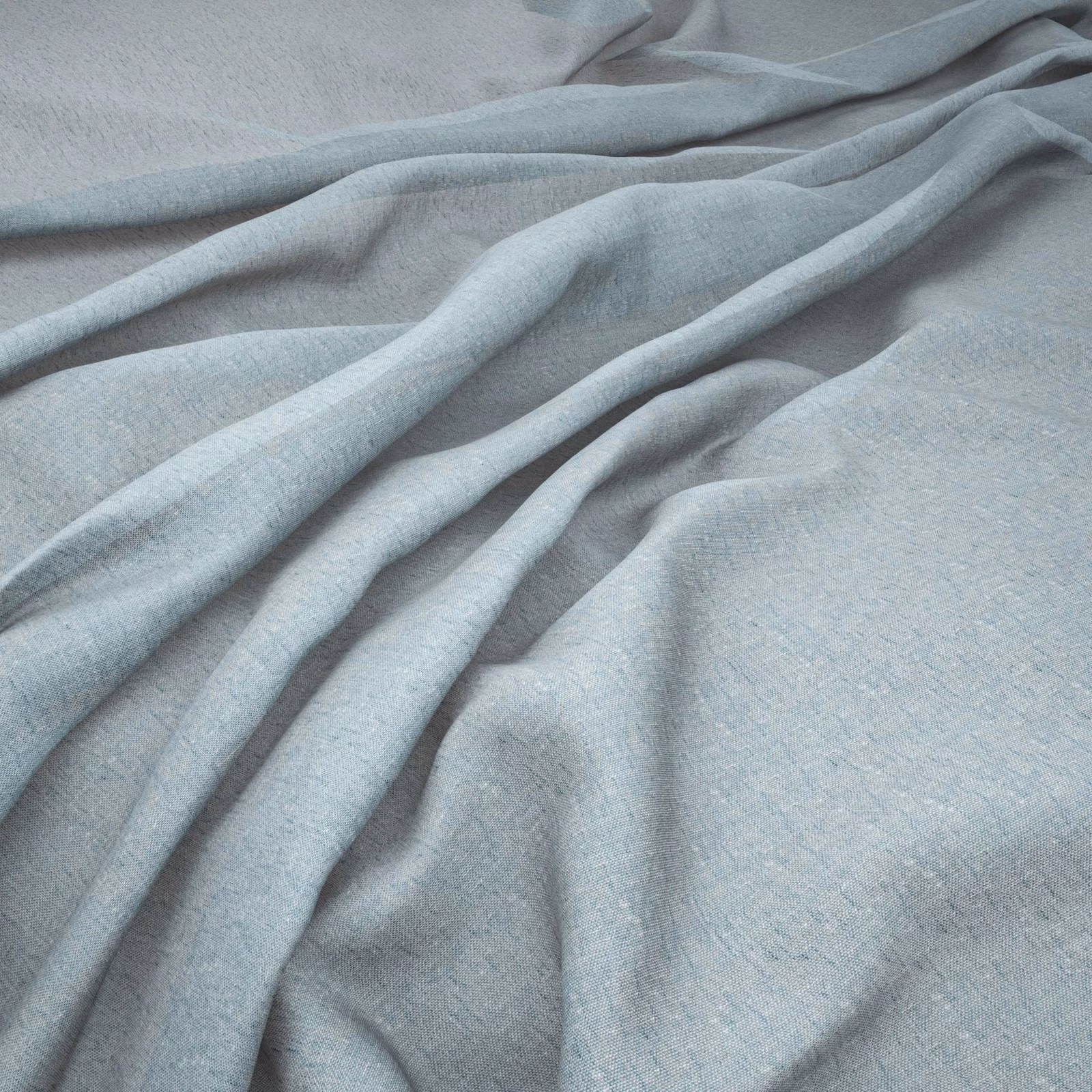 Pale blue-grey woven cloth gathered in soft, fluid folds with subtle texture