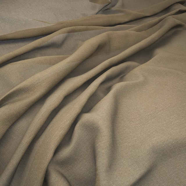 Muted flax-taupe textile with fine weave, softly gathered into fluid folds