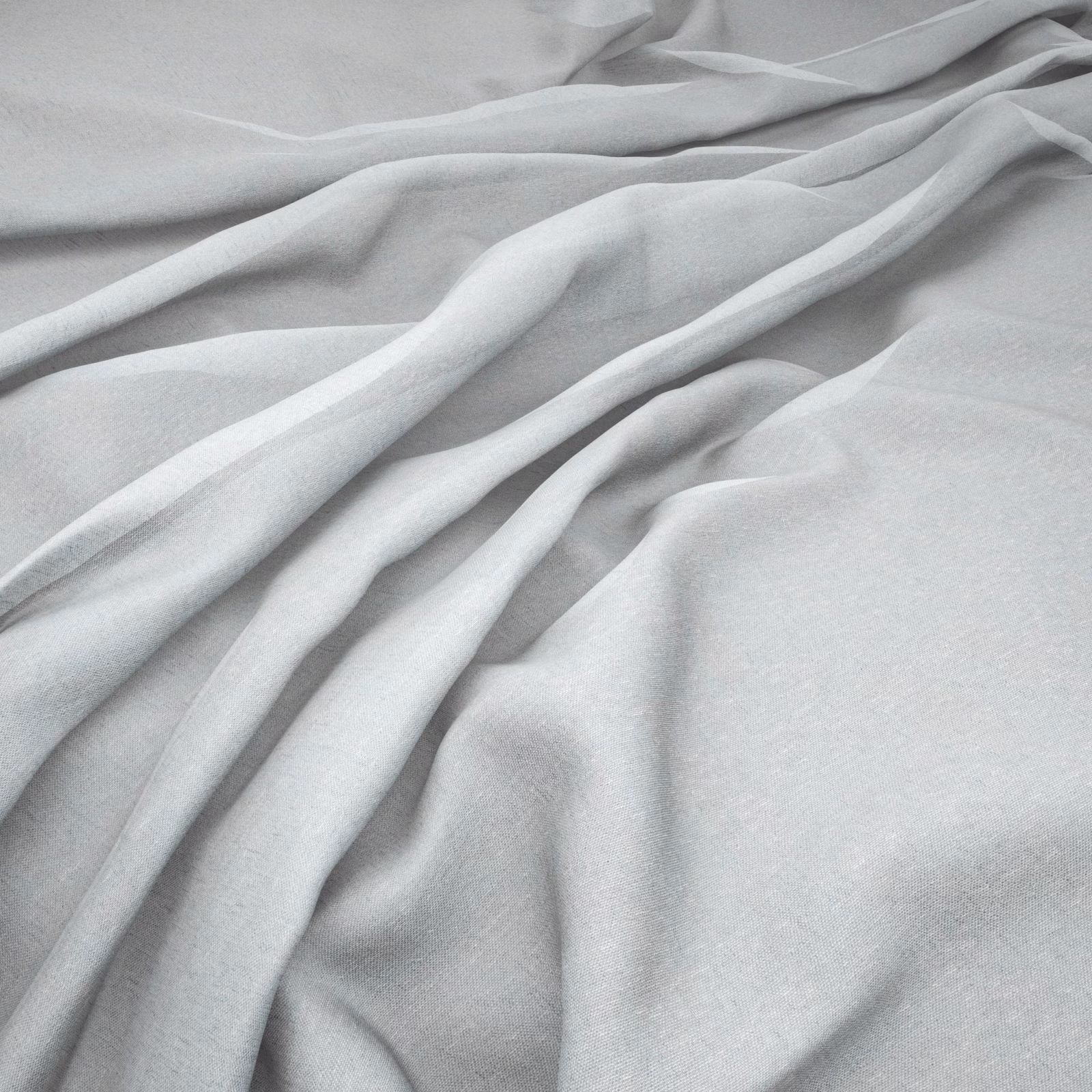 Pale mist-grey fabric falling in fluid folds with a fine, softly textured weave