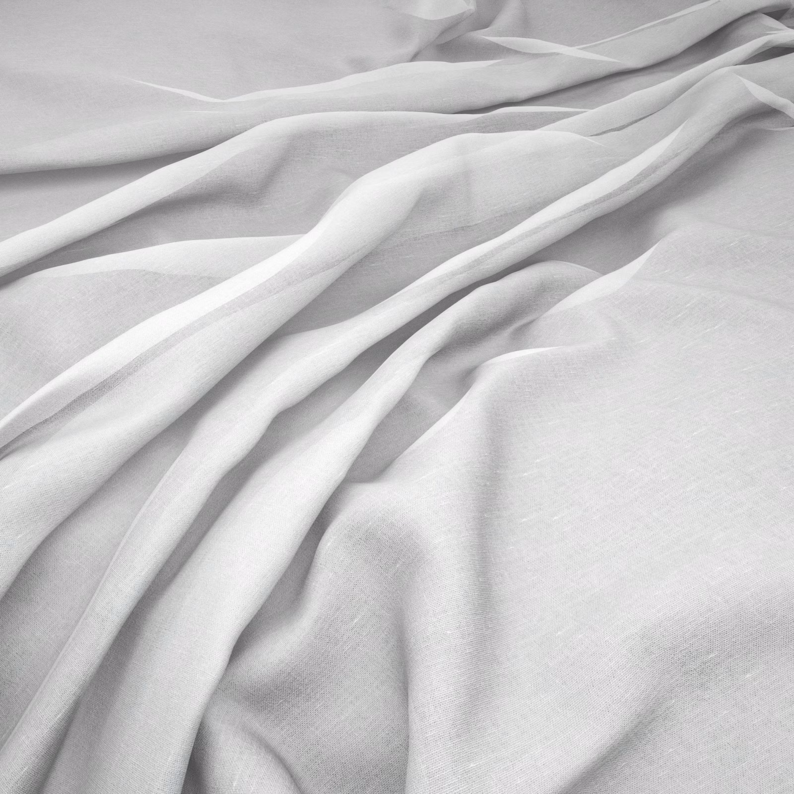 Pale optic white fine-weave fabric draped in soft folds with cool grey shadows