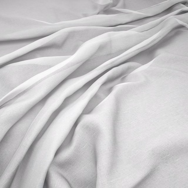 Pale optic white fine-weave fabric draped in soft folds with cool grey shadows