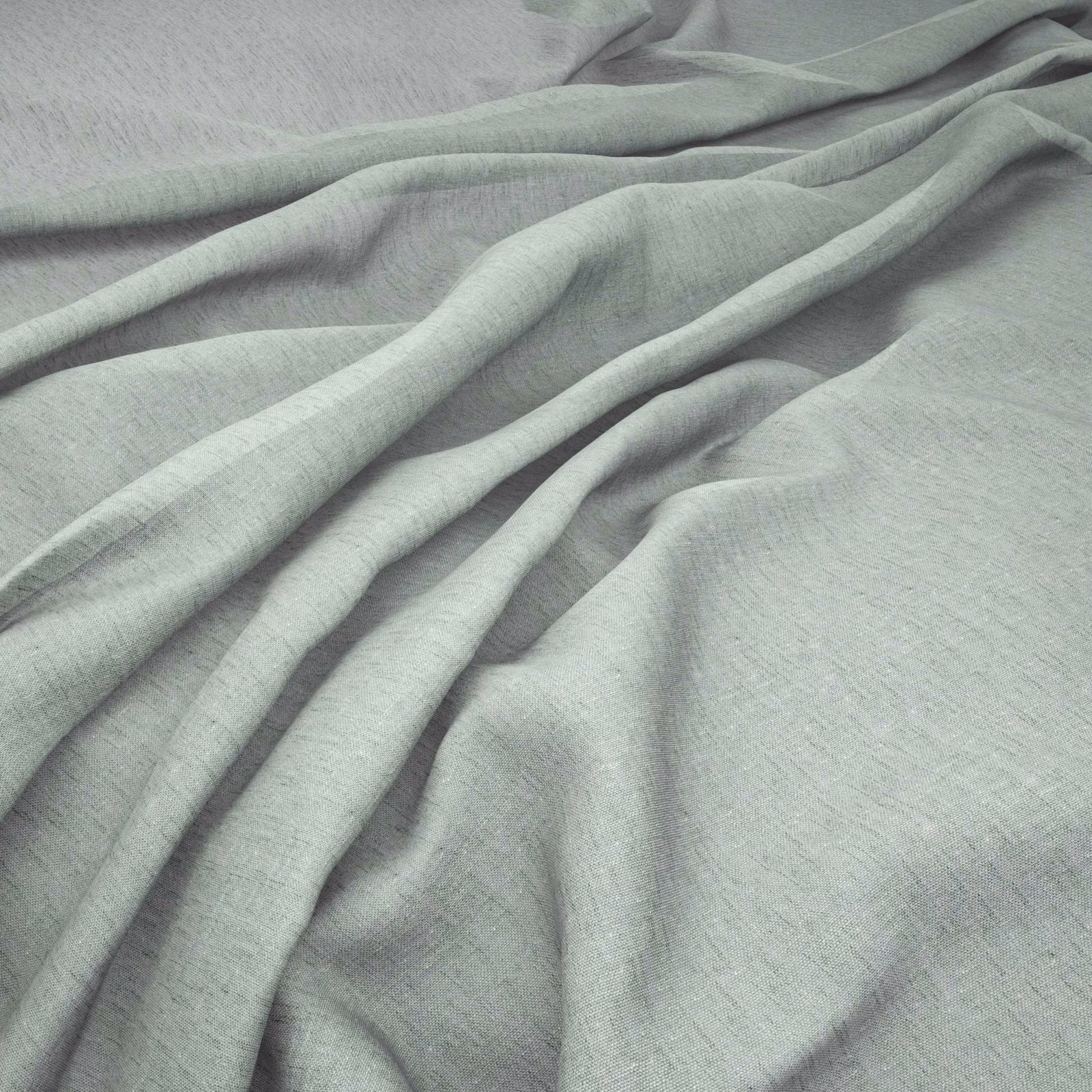 Pale seaglass-green finely woven fabric gathered into soft, fluid folds