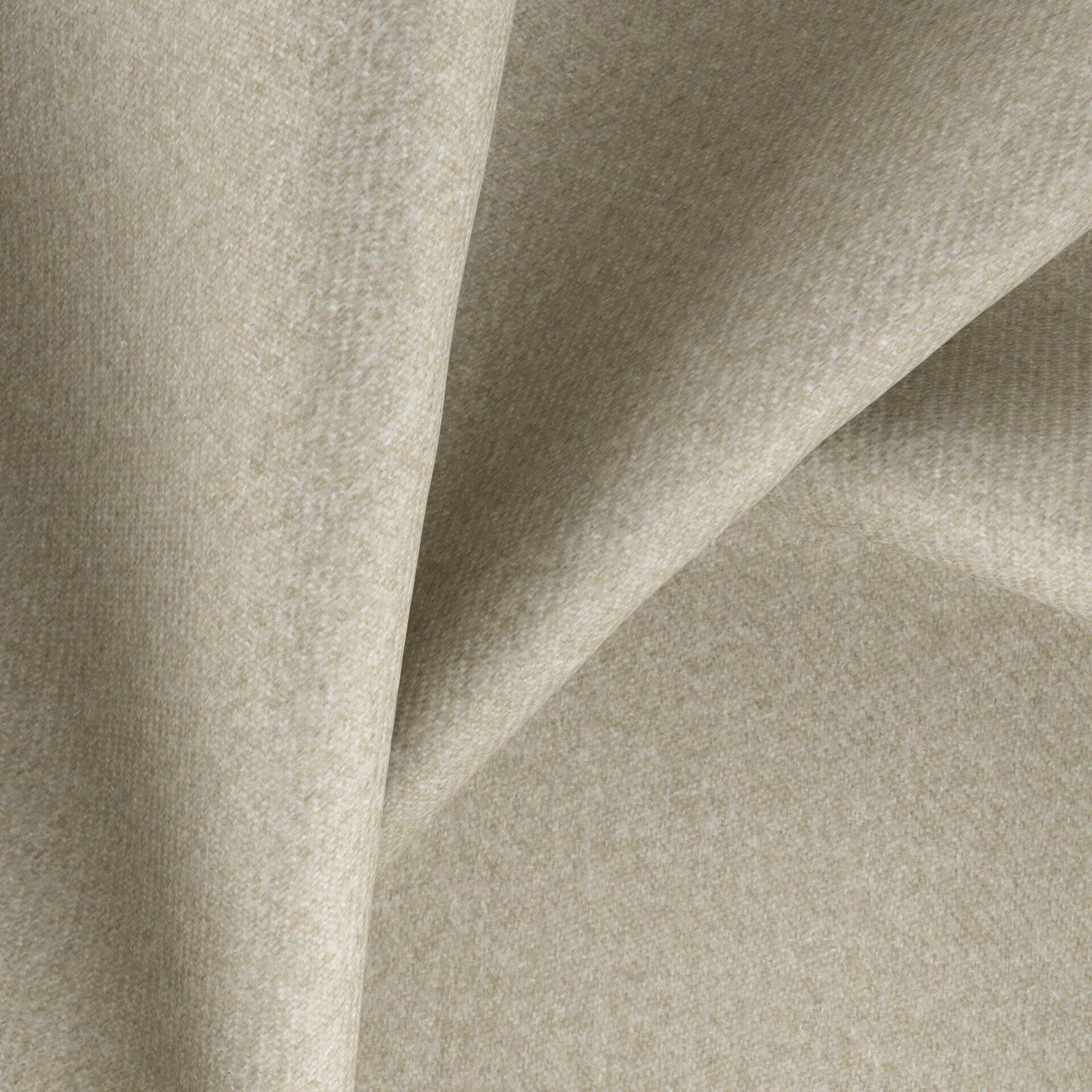 Pale taupe woven fabric with softly flecked matte texture shown in folded drape